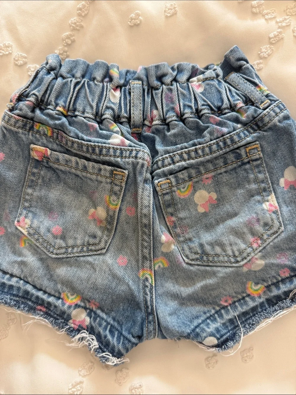 Disney Gap Blue Denim Shorts with Pastel Rainbow Print - good to very good shape